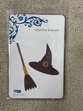 New Quickutz 4x4 Thin Metal Cutting Die Witch Hat & Broom Halloween